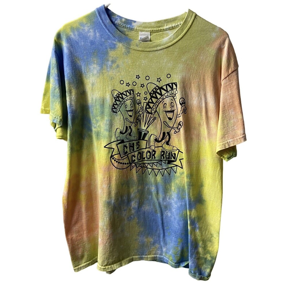 CHS Color Run T shirt Size L Tie Dyed Short Sleeve Crew Neck 100% Cotton Shirt